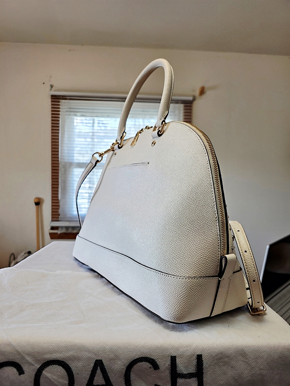 COACH Sierra Satchel + Accordian Zip Wallet w/ Stardust Studs In Chalk - Picture 7 of 16